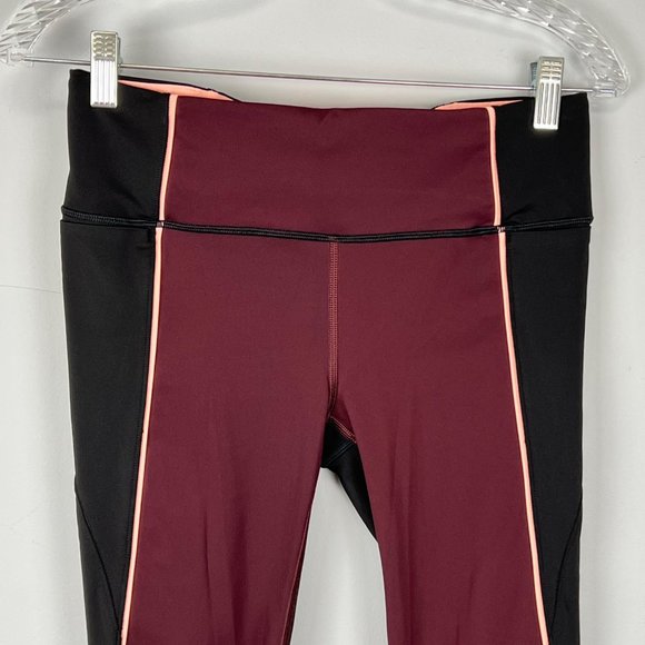 Athleta Velocity Stash Pocket Colorblock Capri Antique Burgundy Black size Small - Picture 5 of 14
